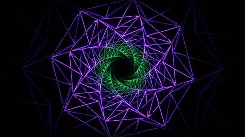 Violetter und türkisfarbener glänzender beweglicher Spiralgitter-Hintergrund VJ Loop In 4K