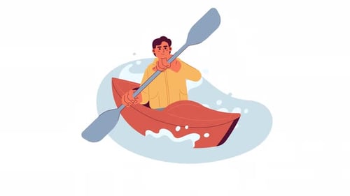 Kayaking on Lake Cartoon Animation