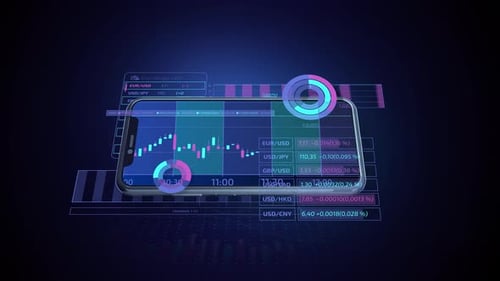 Phone and Animated Stock Data Presented Through Infographics