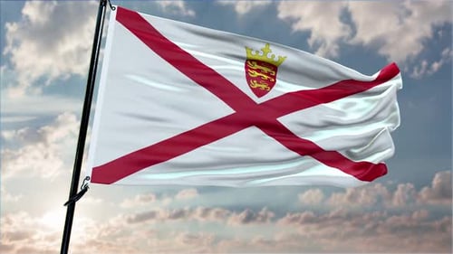 Realistic Animated Jersey Flag Waving in Sky