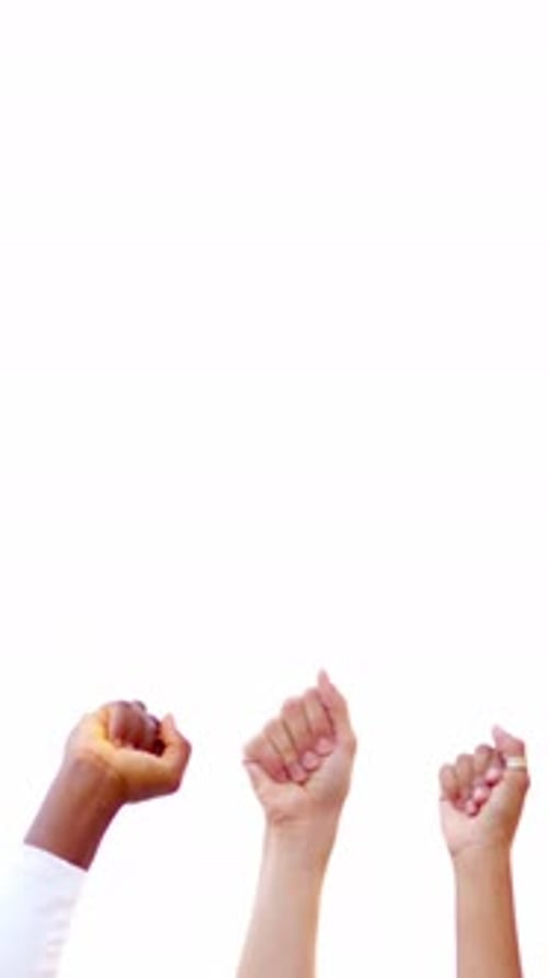 Raised Fists Unity on White Background