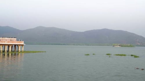 Pan Shot of Jal Mahal at Jaipur in Rajasthan India