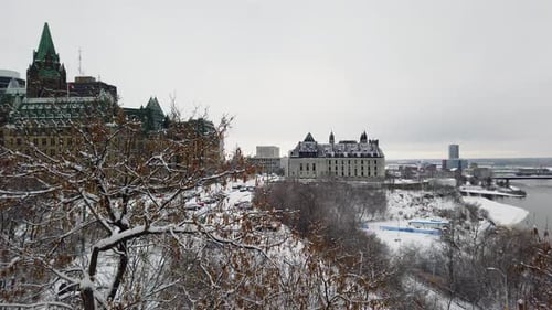 Panoramic view from Parliament Hill on the Ottawa River and downtown Ottawa