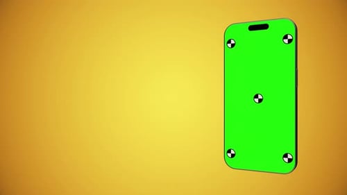 Mockup shot of a smartphone green screen rotating on yellow or golden background