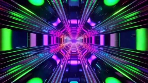 Abstract neon tunnel motion graphic loop with glowing multic