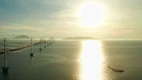 Penang Bridge in the morning aerial view, Penang, Malaysia