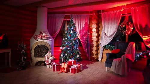 Festive Christmas Decorations in a Rustic Cabin