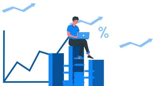 Businessman Trying to Increase His Business with Laptop while Showing Graph