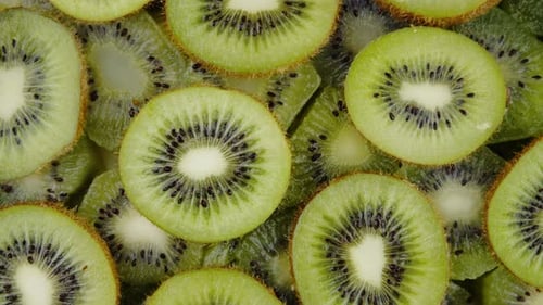 Fresh Kiwi Fruit Slices Overhead Close-Up