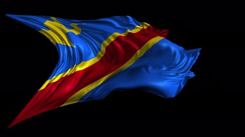 Democratic Republic of Congo Flag Waving on Black Background
