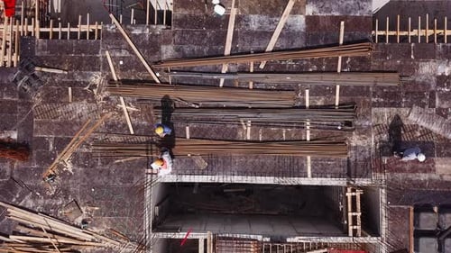 Large scale residential construction site with cranes, Aerial view