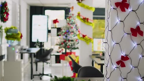 Empty Christmas Decorated Office