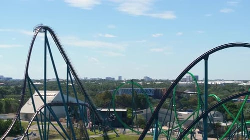 Riding Roller Coaster at Amusement Park in Orlando Florida