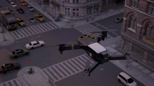 Police Drone Flying Over City Street Intersection