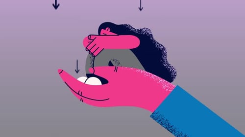 sad woman holding hands, person with depression, mental problems, anxiety 4k animation