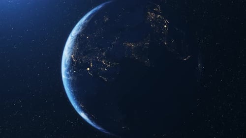Planet Earth Rotating from Space with Glowing City Lights