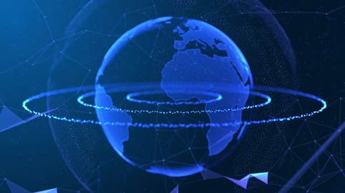 Digital Rotating Globe with Network Lines Background Loop
