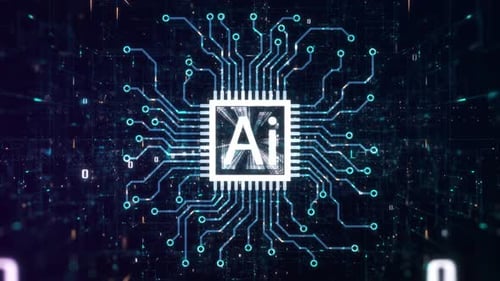 Digital Circuit Board with Artificial Intelligence Chip Animation