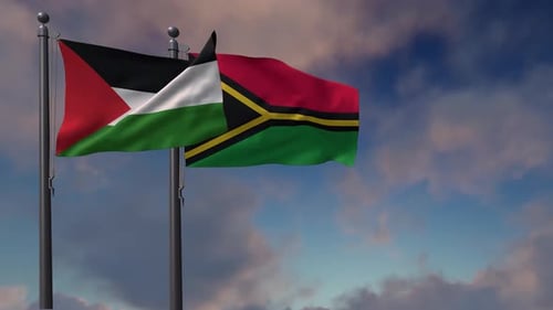 Palestine and Vanuatu National Flags Waving Animation