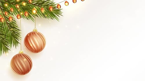 Animated Christmas Background with Pine Branches and Golden Ornaments