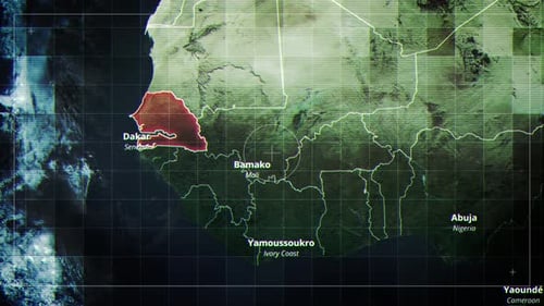 Futuristic Digital Map with Glitch Data Overlay