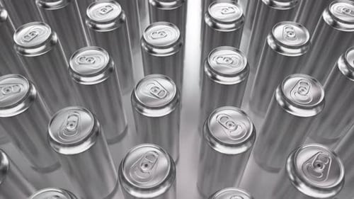 Looping Animation of Aluminum Beverage Cans in a Grid