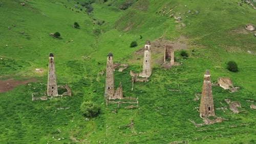 Medieval tower complex in mountains