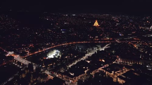 Aerial View of a City at Night