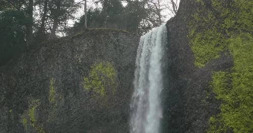 Top of waterfall in the forest of Oregon in the pacific northwest