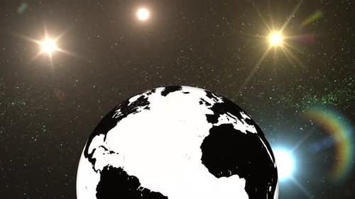 Spinning Earth planet sphere galaxy in space with solar system, Science and technology video. 1412