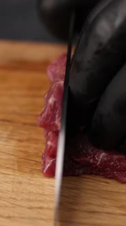 Cooking meat tartare. close up.