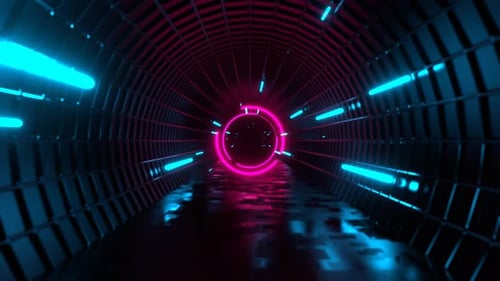 Cyan And Pink Futuristic Space With Round Neon Holograms Background Vj Loop In 4K
