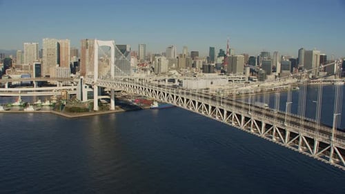 Tokyo, Japan Circa-2018. Aerial Shot Of Rainbow Bridge In Tokyo, Japan. Shot From Helicopter With...