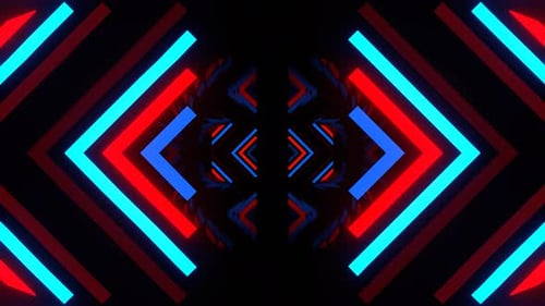 Red And Blue Neon Light Elements Mirror Tunnel Background Vj Loop In 4K