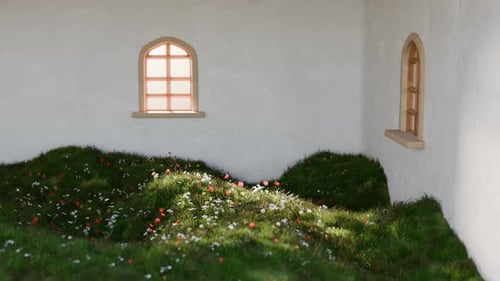 Whimsical Flowering Grass Growth Loop in a Stylized Room