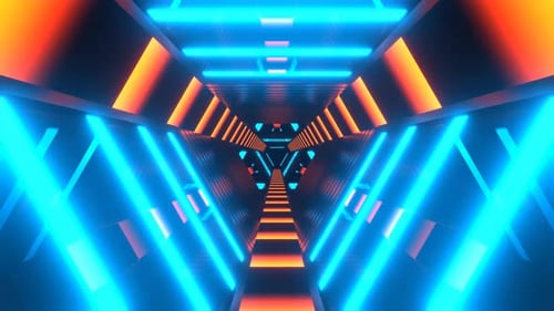 Cyan And Orange Neon Cyber Triangular Sci Fi Tunnel Background Vj Loop In 4K
