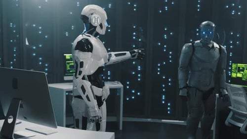 Robots Working in Futuristic Data Center Environment