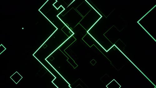 3D-Hintergrund mit rotierenden dynamisch leuchtenden neongrünen Polygonsegmenten