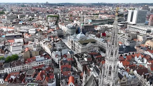 Aerial shot of Brussels city center in Belgium