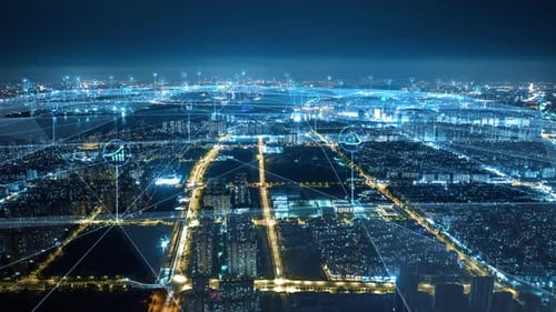 smart Connected city skyline. Futuristic network concept, city Technology