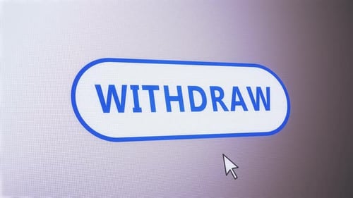 Withdraw button pressed on computer screen by cursor pointer mouse
