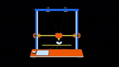 Flat Design Animation of 3D Printer Creating Human Pelvis