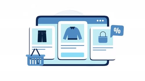 Flat Design Online Shopping Animation with Product Cards