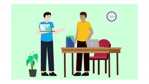 Animated Flat Design Corporate Meeting with Data Presentation