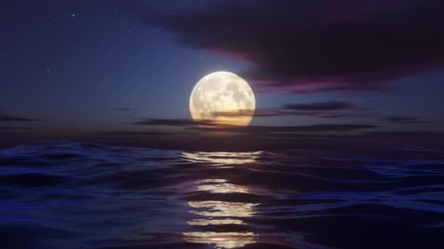 Full Moon Over the Ocean at Night Stylized Looped Animation 3d Render