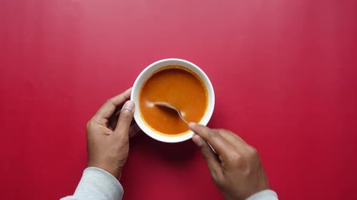 Vue du dessus de la soupe aux tomates fraîches dans un bol