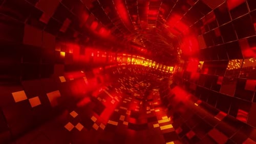 Animation en boucle de rendu 3D d'un tunnel avec un motif de néon rouge brillant