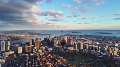 Aerial video over Boston Charles River, USA