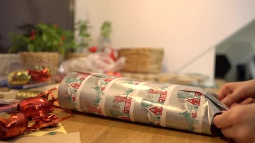 Wrapping a Christmas Gift at Home