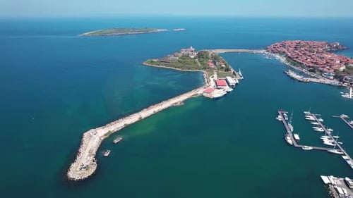 Aerial view of Saint Kirik island, Sozopol, Bulgaria.